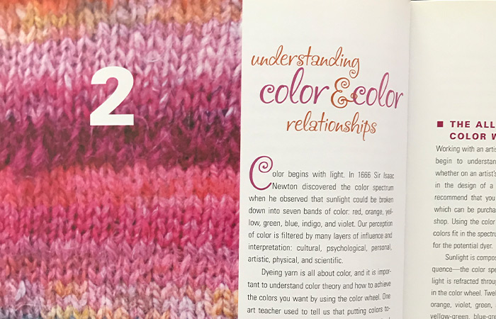 Dyeing to Knit page spread of understanding color and color relationships